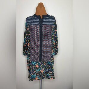 Tolani 100% Silk Tunic Dress Long Sleeve Mandarin Collar Size Medium